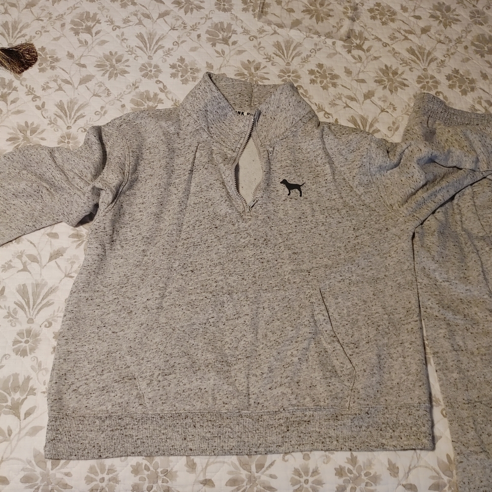 Pink 2 pc heather grey jogging suit